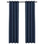 Cortinas opacas con ojales look de lino 2 pzas azul 140x225 cm