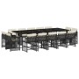 Set comedor de jardín con cojines 15 pzas ratán sintético negro