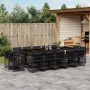Set comedor de jardín con cojines 15 pzas ratán sintético negro