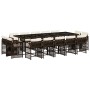 Set comedor de jardín y cojines 15 pzas ratán sintético marrón