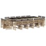 Set comedor de jardín con cojines 15 pzas ratán sintético beige