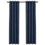Cortinas opacas con ojales look de lino 2 pzas azul 140x245 cm