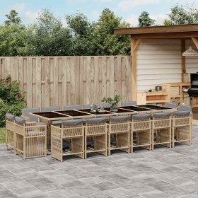 Set comedor de jardín 17 pzas con cojines ratán sintético beige