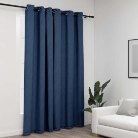 Cortina opaca con ojales look de lino azul 290x245 cm