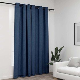 Cortina opaca con ojales look de lino azul 290x245 cm Cortina opaca con ojales look de lino azul 290x245 cm