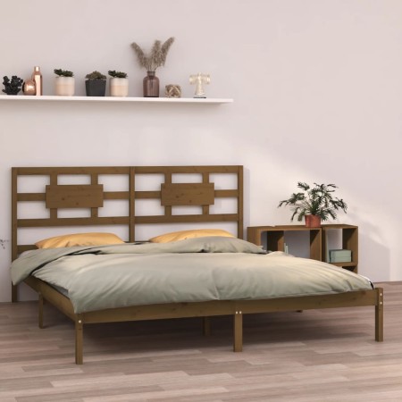Honey brown solid pine wood bed frame 200x200 cm by vidaXL, Beds and slatted bases - Ref: Foro24-3105688, Price: 164,74 €, Di...
