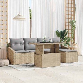 Conjunto de sofá de jardín con cojín 6 pcs beige y gris claro