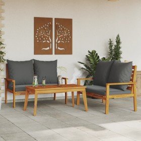 Set de muebles para jardín 3 piezas con cojines madera acacia