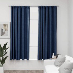 Cortinas opacas con ganchos look de lino 2 pzas azul 140x175 cm Cortinas opacas con ganchos look de lino 2 pzas azul 140x175 cm