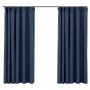 Cortinas opacas con ganchos look de lino 2 pzas azul 140x175 cm