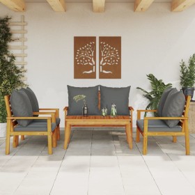 Juego de muebles jardín 5 pzas con cojines madera maciza acacia