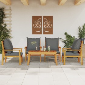 Juego de muebles jardín 5 pzas con cojines madera maciza acacia