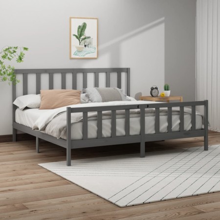 Solid gray pine wood bed frame 200x200 cm by vidaXL, Beds and slatted bases - Ref: Foro24-3106725, Price: 171,12 €, Discount: %