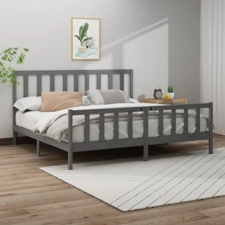 Solid gray pine wood bed frame 200x200 cm by vidaXL, Beds and slatted bases - Ref: Foro24-3106725, Price: 168,98 €, Discount: %