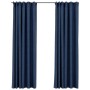 Cortinas opacas con ganchos look de lino 2 pzas azul 140x225 cm
