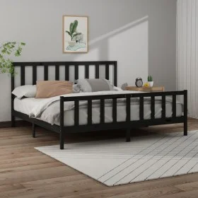 Solid black pine wood bed frame 200x200 cm by vidaXL, Beds and slatted bases - Ref: Foro24-3106727, Price: 203,85 €, Discount: %