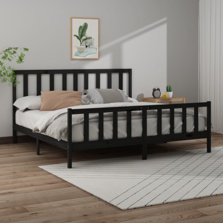 Estructura de cama de madera maciza de pino negra 200x200 cm de vidaXL, Camas y somieres - Ref: Foro24-3106727, Precio: 206,3...