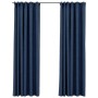 Cortinas opacas con ganchos look de lino 2 pzas azul 140x245 cm