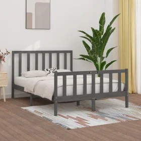 Gray solid wood bed frame King Size 150x200 cm by vidaXL, Beds and slatted bases - Ref: Foro24-3106840, Price: 158,07 €, Disc...