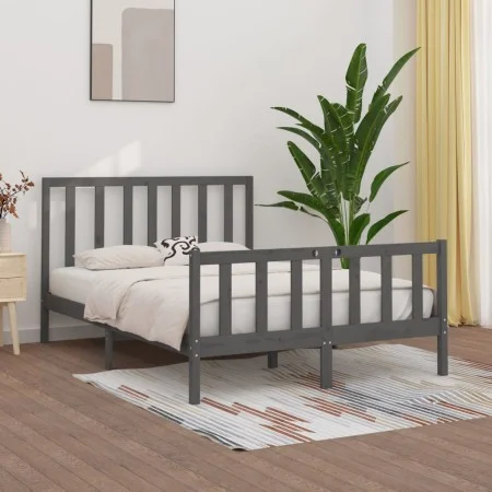 Gray solid wood bed frame King Size 150x200 cm by vidaXL, Beds and slatted bases - Ref: Foro24-3106840, Price: 158,07 €, Disc...