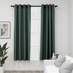 Cortinas opacas con ojales look de lino 2 pzas verde 140x175 cm Cortinas opacas con ojales look de lino 2 pzas verde 140x175 cm