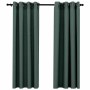 Cortinas opacas con ojales look de lino 2 pzas verde 140x175 cm