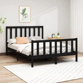 Solid black pine wood bed frame 140x190 cm by vidaXL, Beds and slatted bases - Ref: Foro24-3106687, Price: 173,93 €, Discount: %