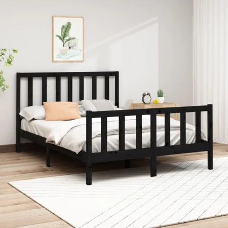 Solid black pine wood bed frame 140x190 cm by vidaXL, Beds and slatted bases - Ref: Foro24-3106687, Price: 173,89 €, Discount: %
