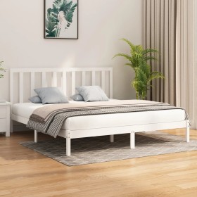 Estructura de cama madera maciza blanco Supe King 180x200 cm
