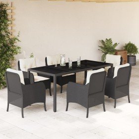 Set de comedor de jardín 7 pzas y cojines ratán sintético negro