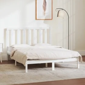 Estructura de cama de madera maciza de pino blanca 140x190 cm de vidaXL, Camas y somieres - Ref: Foro24-3106619, Precio: 122,...
