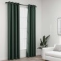 Cortinas opacas con ojales look de lino 2 pzas verde 140x225 cm