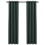 Cortinas opacas con ojales look de lino 2 pzas verde 140x225 cm