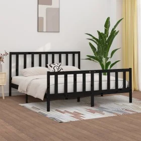Black solid wood bed frame 200x200 cm by vidaXL, Beds and slatted bases - Ref: Foro24-3106857, Price: 199,69 €, Discount: %