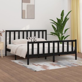 Estructura de cama de madera maciza negra 200x200 cm de vidaXL, Camas y somieres - Ref: Foro24-3106857, Precio: 201,86 €, Des...