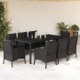 Set de comedor de jardín 9 pzas y cojines ratán sintético negro
