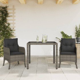 Set comedor de jardín 3 piezas con cojines ratán sintético gris en Conjuntos de jardín | Comprar online en Foro24