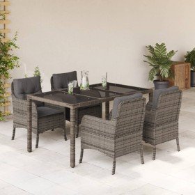 Set comedor de jardín 5 piezas con cojines ratán sintético gris en Conjuntos de jardín | Comprar online en Foro24