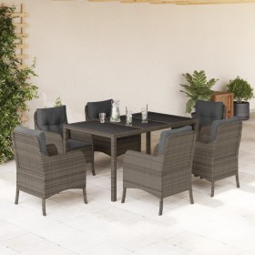 Set comedor jardín 7 pzas y cojines ratán sintético gris en Conjuntos de jardín | Comprar online en Foro24
