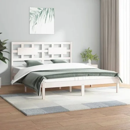 Estructura de cama de madera maciza de pino blanca 140x200 cm de vidaXL, Camas y somieres - Ref: Foro24-3107354, Precio: 128,...