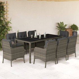 Set comedor jardín 9 pzas y cojines ratán sintético gris Set comedor jardín 9 pzas y cojines ratán sintético gris