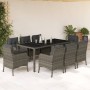 Set comedor jardín 9 pzas y cojines ratán sintético gris