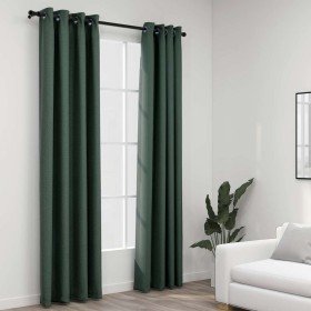 Cortinas opacas con ojales look de lino 2 pzas verde 140x245 cm Cortinas opacas con ojales look de lino 2 pzas verde 140x245 cm