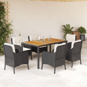 Set de comedor de jardín 7 pzas y cojines ratán sintético negro