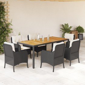 Set de comedor de jardín 7 pzas y cojines ratán sintético negro Set de comedor de jardín 7 pzas y cojines ratán sintético negro