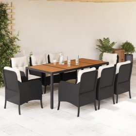 Set de comedor de jardín 9 pzas y cojines ratán sintético negro en Conjuntos de jardín | Comprar online en Foro24