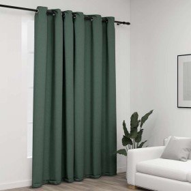 Cortina opaca con ojales look de lino verde 290x245 cm