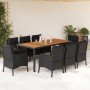 Set de comedor de jardín 9 pzas y cojines ratán sintético negro