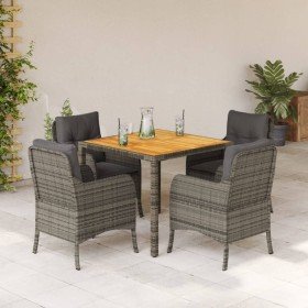 Set comedor de jardín 5 piezas con cojines ratán sintético gris