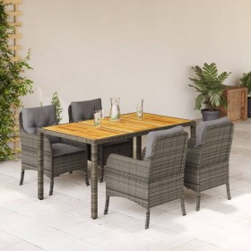 Set comedor de jardín 5 piezas con cojines ratán sintético gris